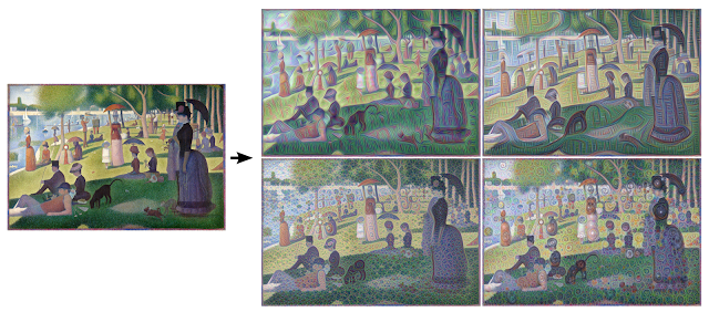 Left: Original painting by Georges Seurat. Right: processed images by Matthew McNaughton, Software Engineer