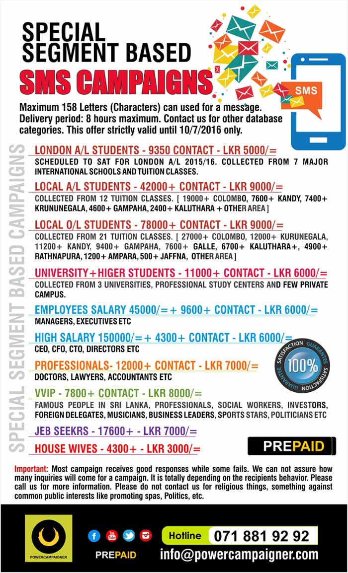 Important: Most campaign receives good responses while some fails. We can not assure how  many inquiries will come for a campaign. It is totally depending on the recipients behavior. Please  call us for more information. Please do not contact us for religious things, something against  common public interests like promoting spas, Politics, etc.