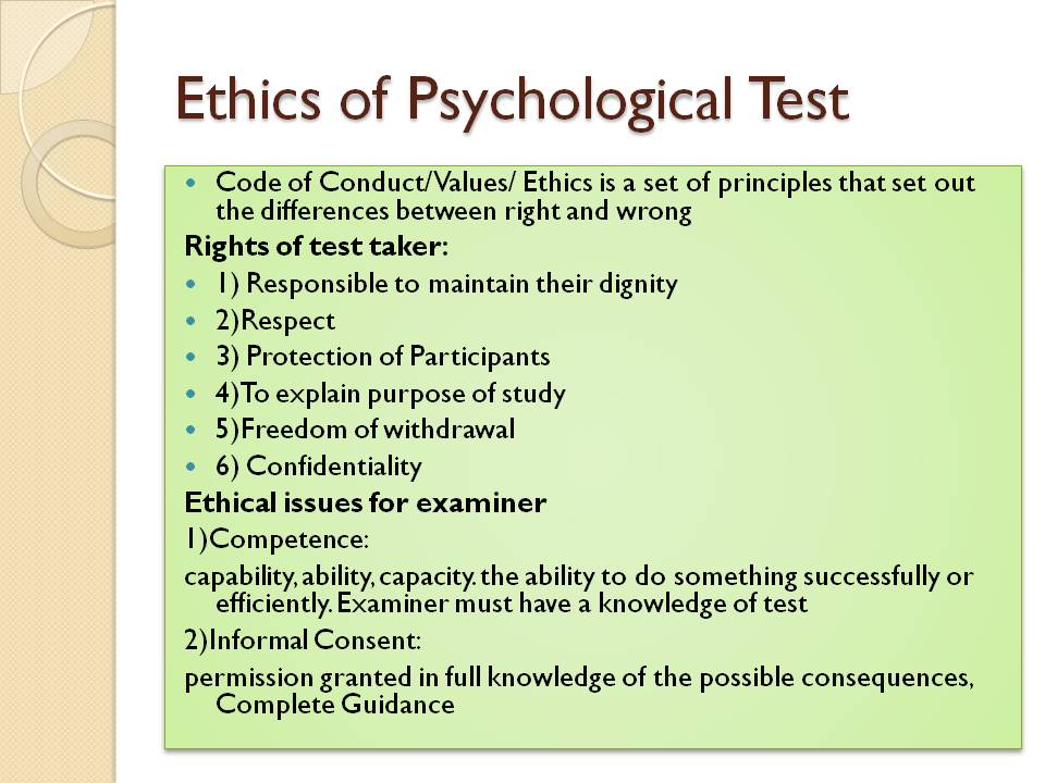 Principles and Ethics of Psychological Test. Health with Hamdani