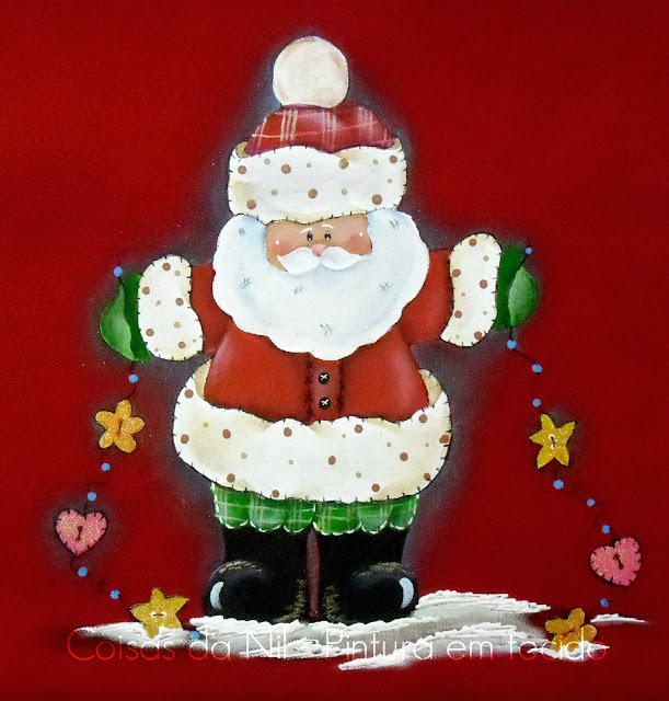 pano de copa vermelho com pintura de papai noel com enfeites de natal pano de copa vermelho com pintura de papai noel com enfeites de natal