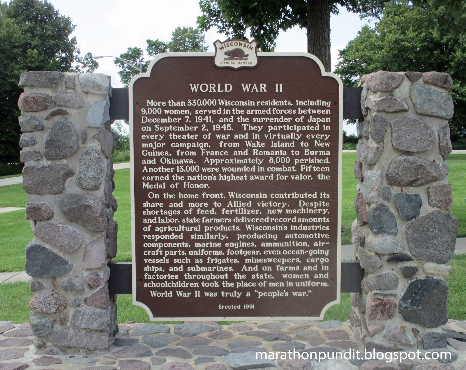 Marathon Pundit Wisconsin historical markers for Veterans Day