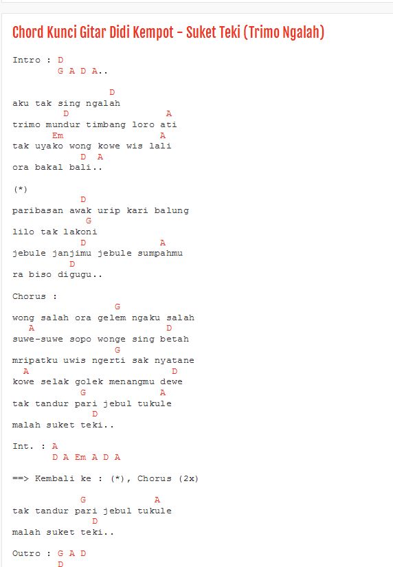 Chord Gitar Lagu Didi Kempot Suket Teki Chord Gitar Lagu Lagu Kenangan