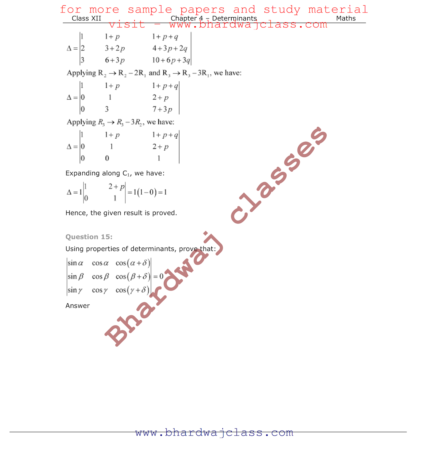 Class 12 Maths NCERT Solution Chapter 4