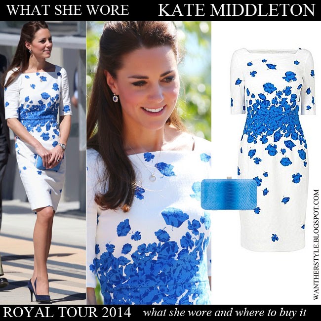 WHAT SHE WORE: Kate Middleton in white and blue floral print dress with ...