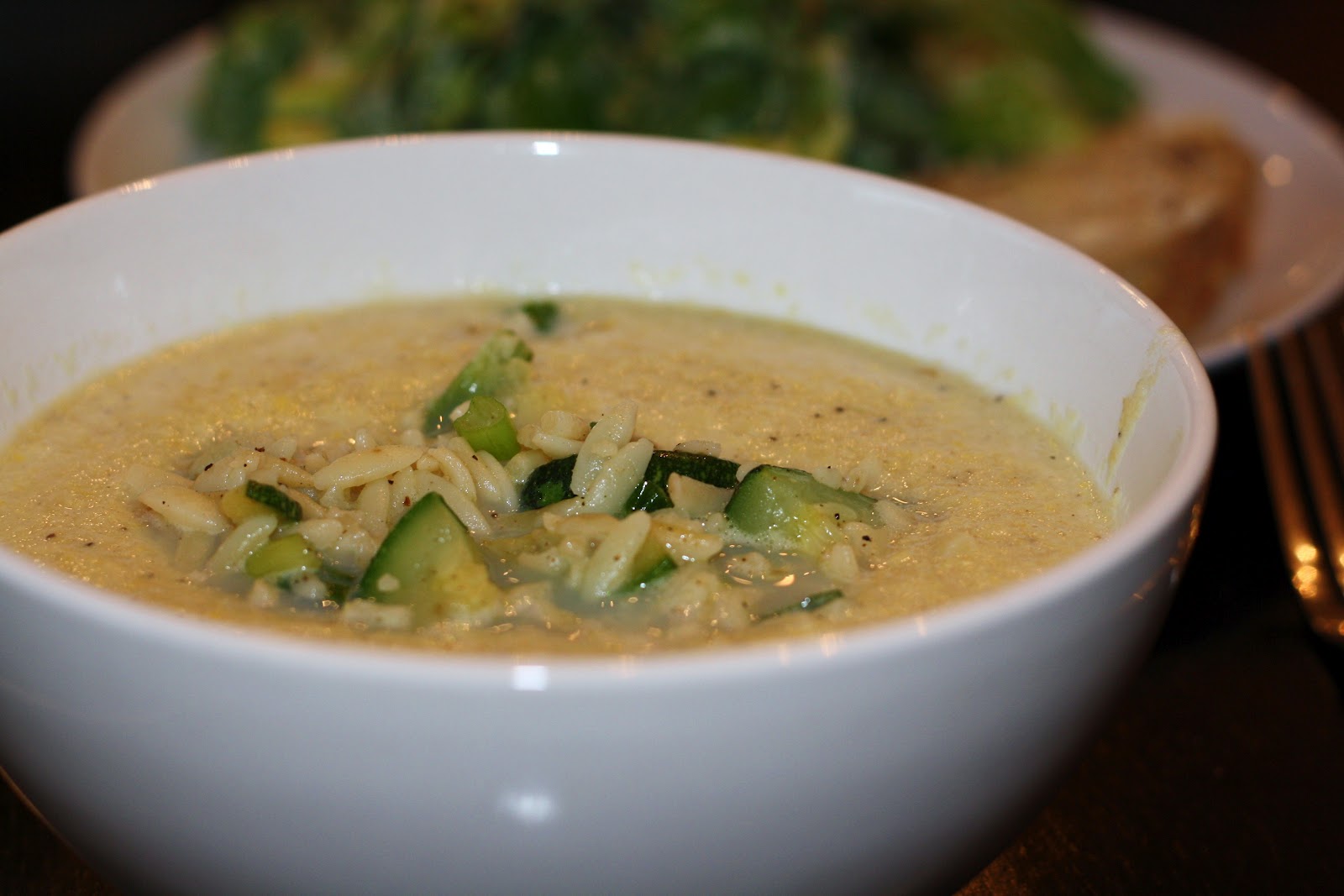 what's for dinner? corn chowder with zucchini and orzo... 30 minutes