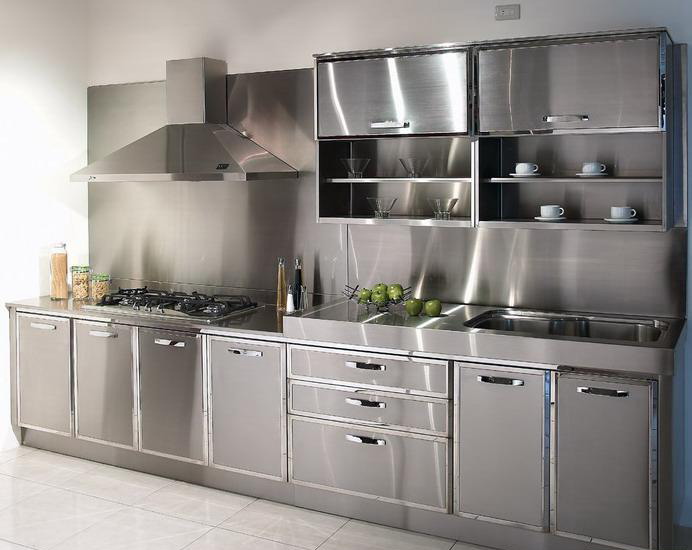 Ide Desain Stainless Steel Kitchen Cabinets Ada Juga Cabinet Stainless Yang Lebih Keren Lagi Yakni Dikombinasikan Langsung Dengan Working Table Storage Wall Rack Dan