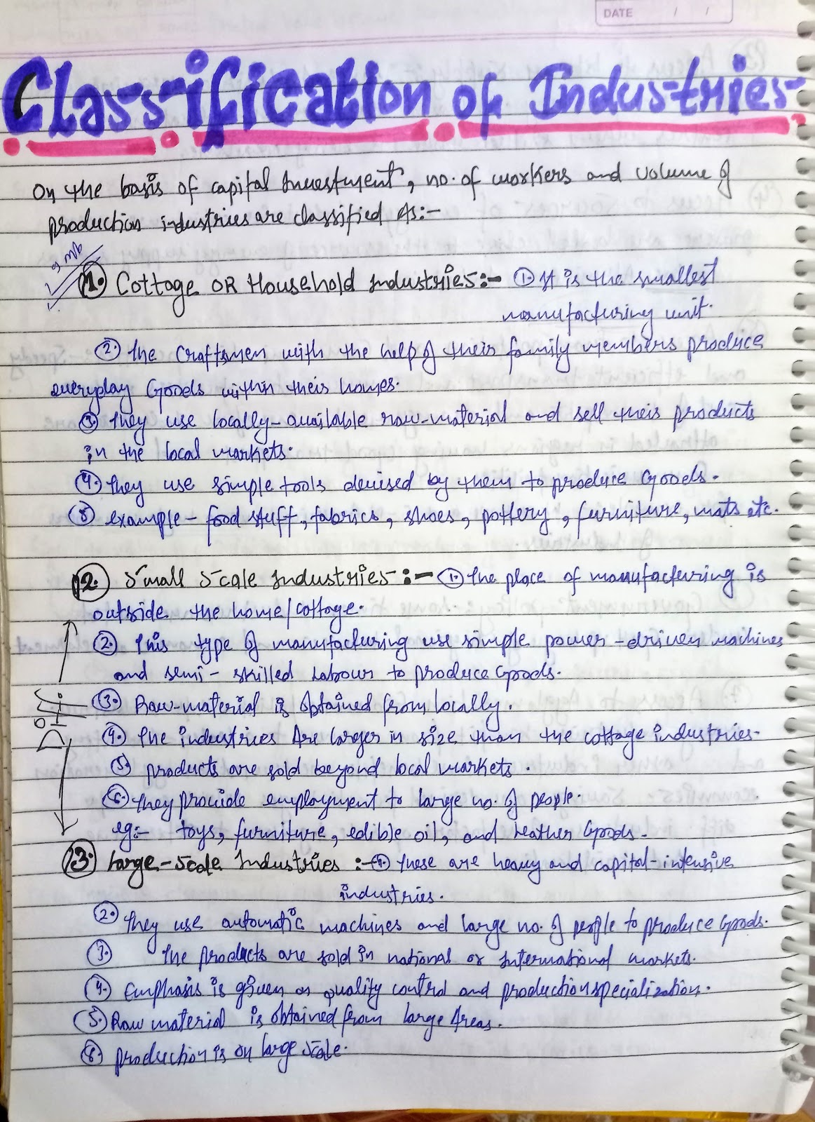 Handwritten notes of Secondary Activities [geography] class 12th