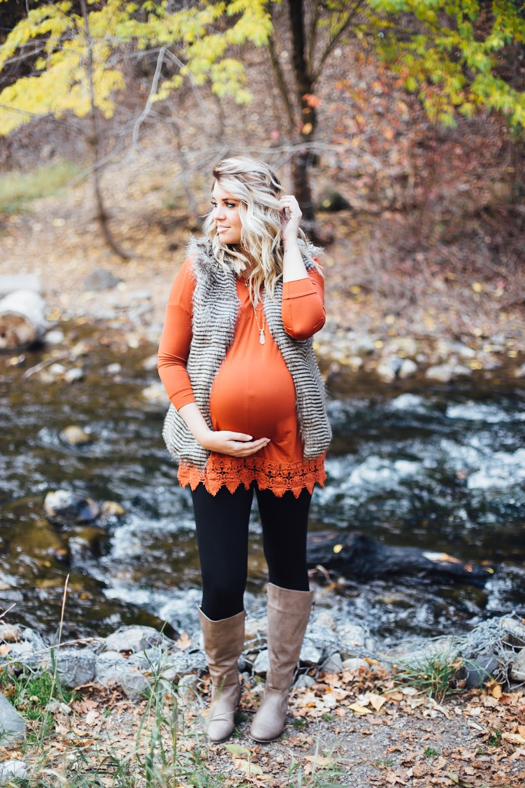 Pregnant Outfit, Fall Fashion, Fur Vest, Utah Fashion Blogger