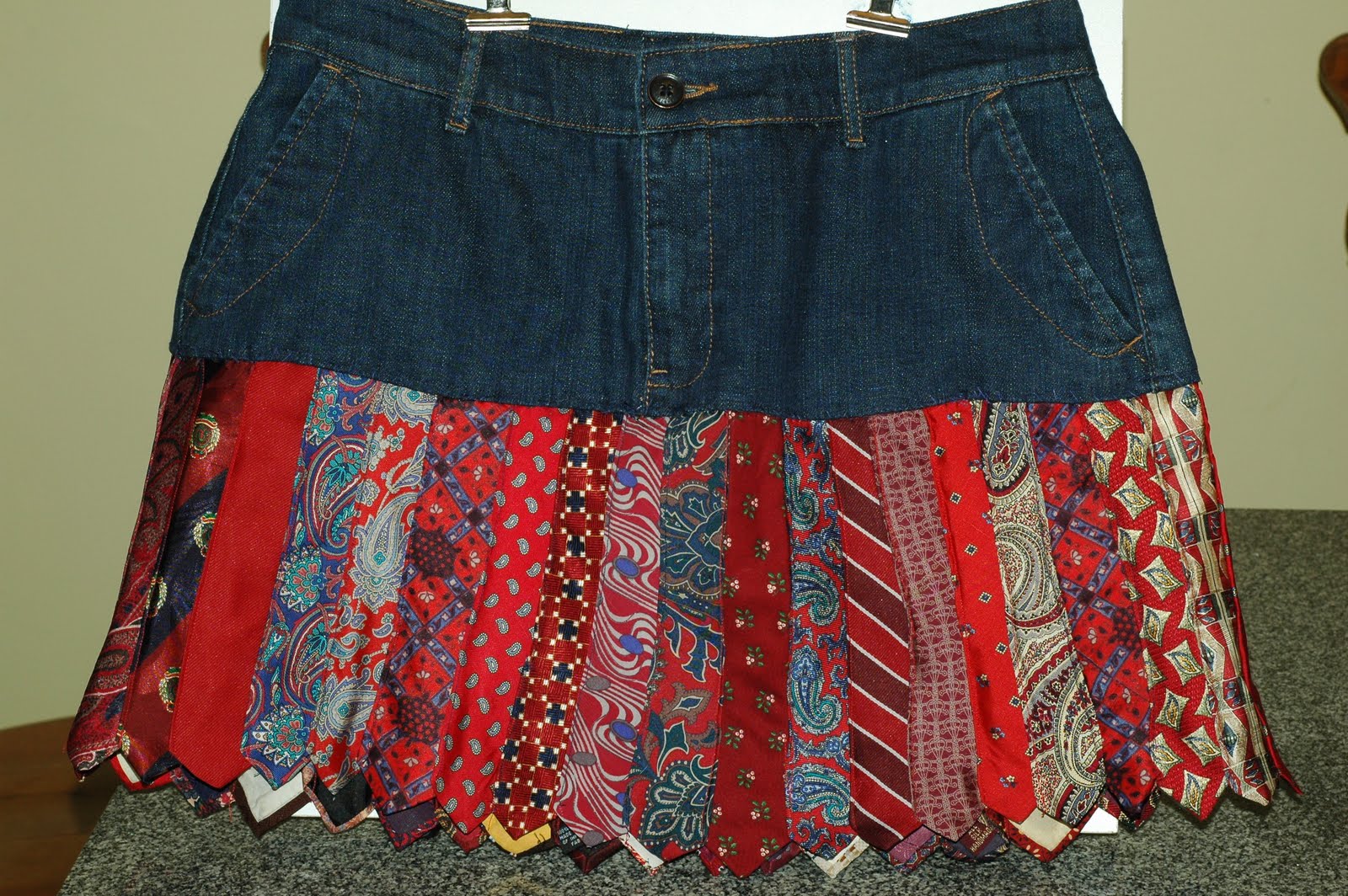 polkadot tie Mini skirt of Mens Tie tips and denim