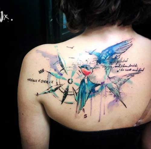 watercolor bird and compass tattoo watercolor bird and compass tattoo