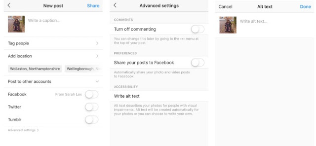 Screenshot of how to use alt text for instagram