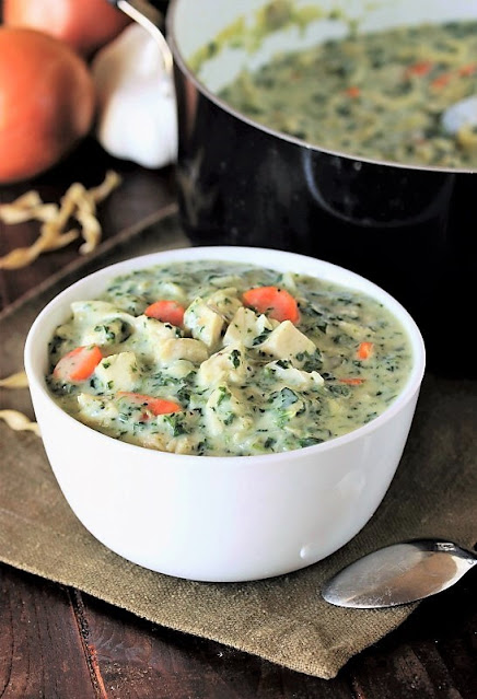 Bowl of Creamy Turkey Soup with Spinach Image