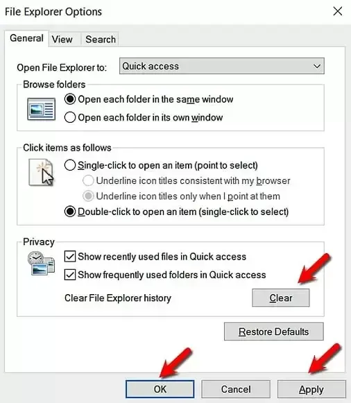Clear File explorer history Clear File explorer history