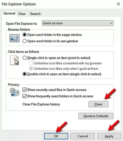 Clear File explorer history Clear File explorer history