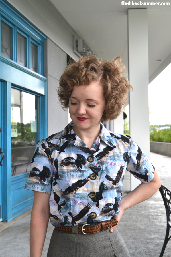 Flashback Summer: 'Merica Eagle Muslin - 1940s button down blouse shirt outfit