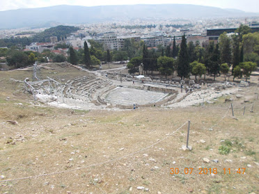 View of "THEATRE OF DIONYSOS" in Athens as seen from Acropolis Hill..