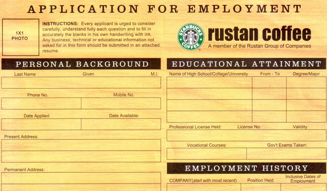 Starbucks barista job application form