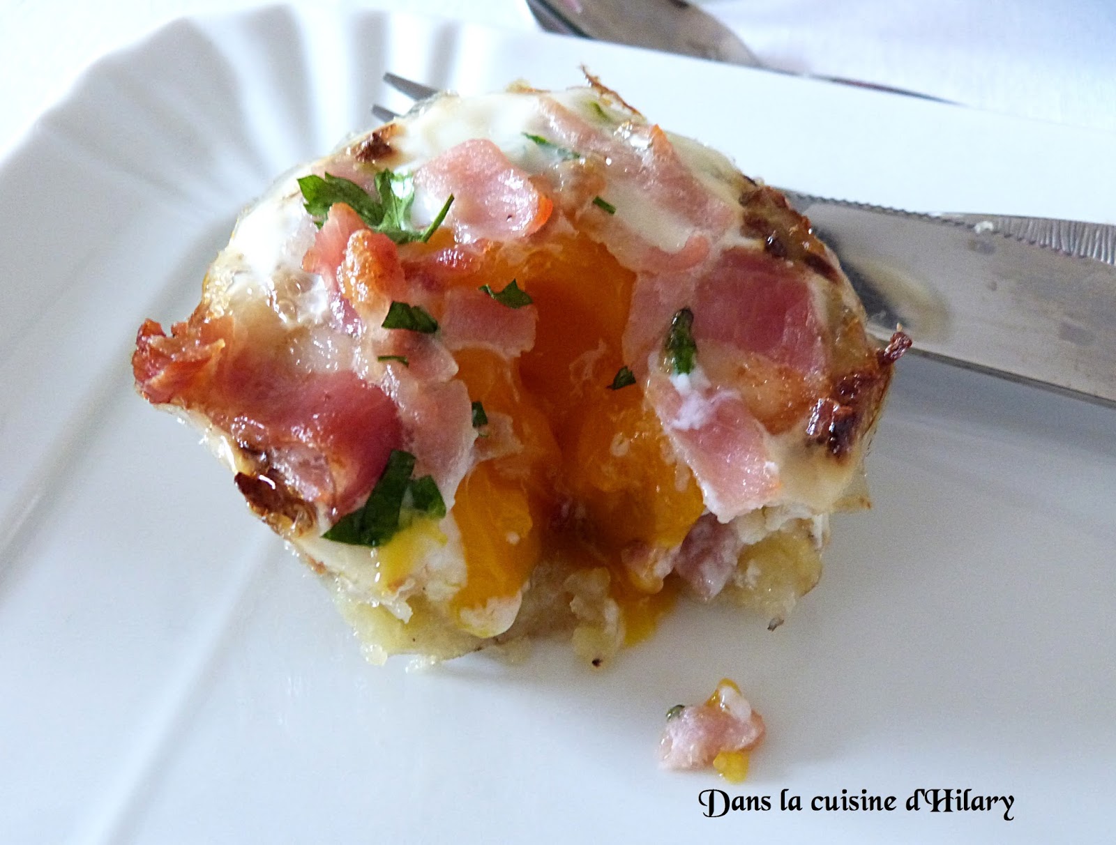Dans la cuisine d'Hilary Oeuf cocotte au bacon en nid de pomme de