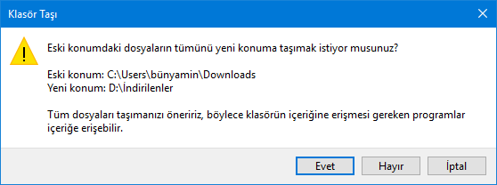 Windows 10' da indirilenler klasörünün başka bir sürücüye nasıl taşınır 6 Image%2B7