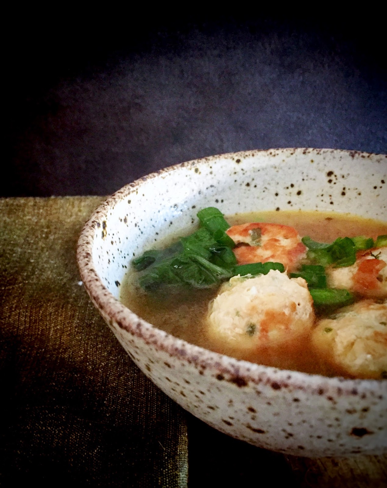 GingerChicken Meatballs in Broth with Greens