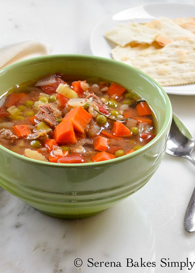 Crockpot Beef Barley Soup is an easy  to make recipe. Loaded with tender beef, veggies and barley from Serena Bakes Simply From Scratch.