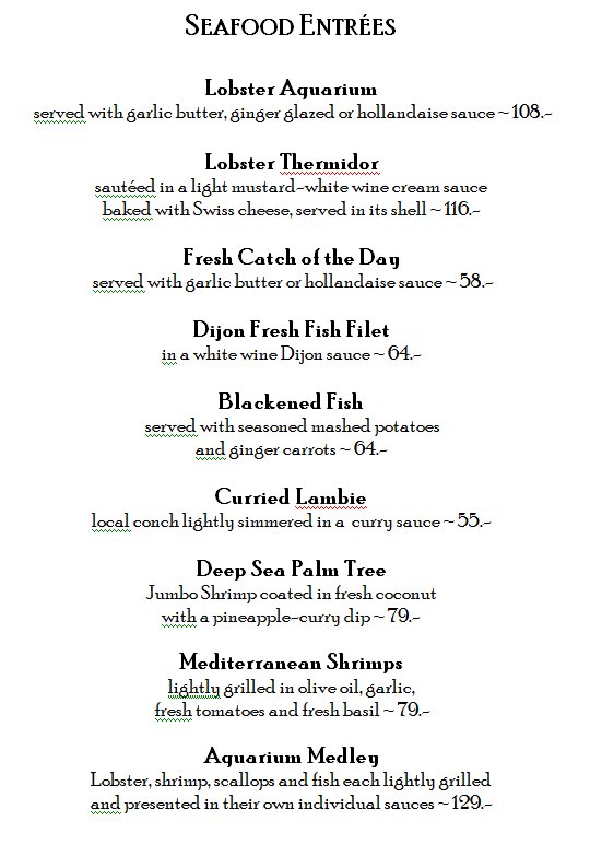 hello grenada, see you later america The Aquarium Menu