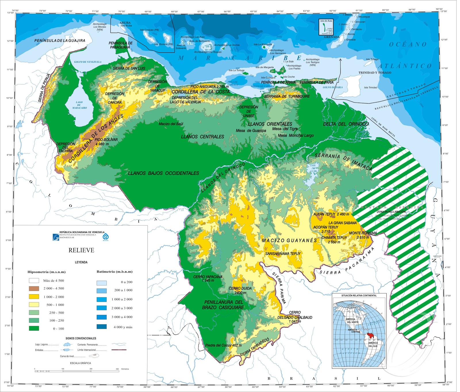 Geografía económica de Venezuela: Mapa físico de Venezuela