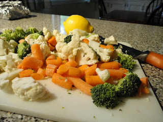 Broccoli, baby carrots, and cauliflower