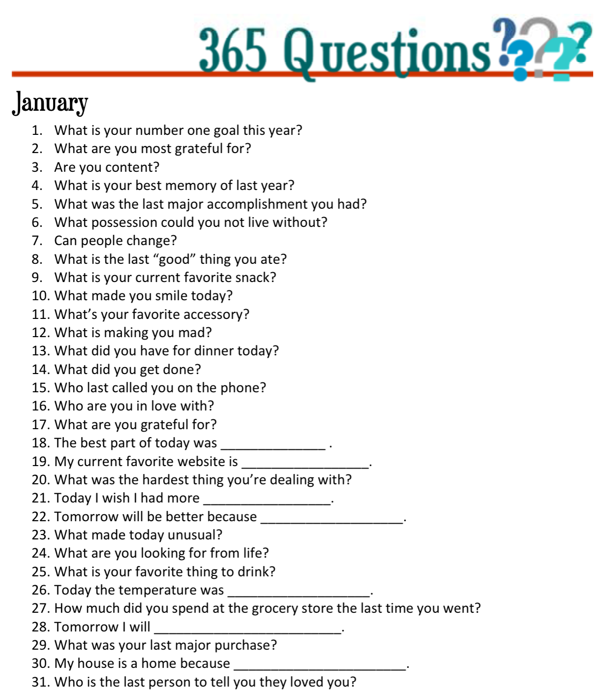 The Lady of the House Speaking: 365 Questions - January 4