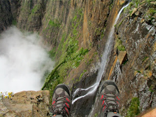 Tugela Falls located in the Drakensberg Dragon's Mountains of Royal Natal National Park in KwaZulu-Natal Province is 948 meters or 3,110 feet high and is the highest waterfall in Africa.