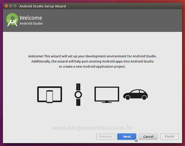 Janela principal do instalador do Android Studio Janela principal do instalador do Android Studio