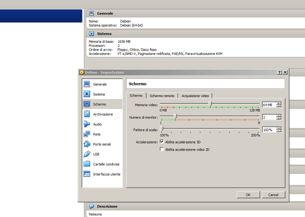 DHOB Debian dual monitor su Virtual Box