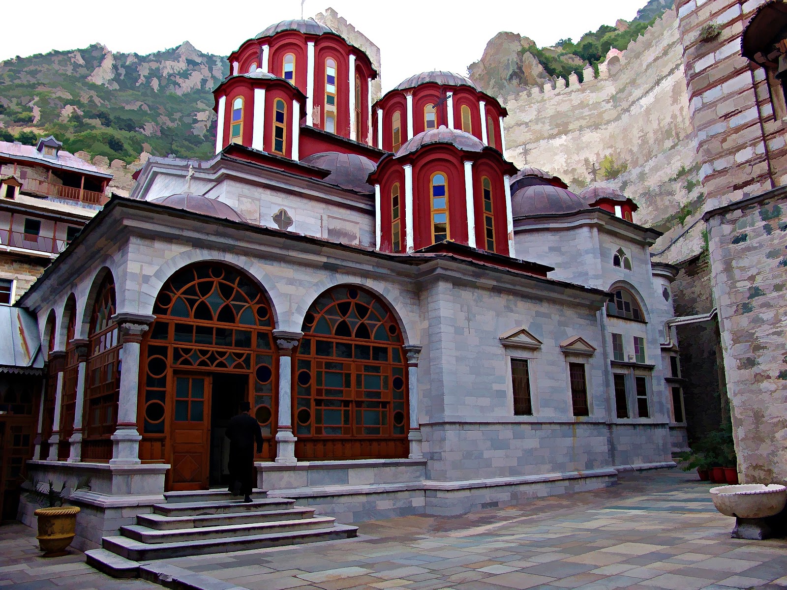 Место монастырь святой. Монастырь Агиу Павлу Афон. Гора Афон Ватопедский монастырь.