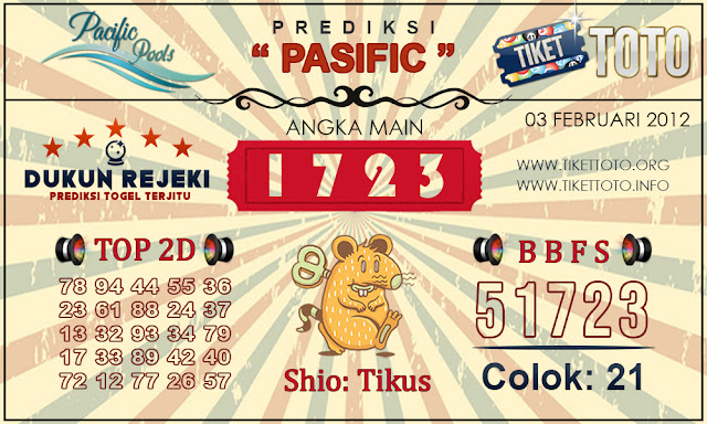 Prediksi Togel PASIFIC TIKETTOTO 03 FEBRUARI 2019