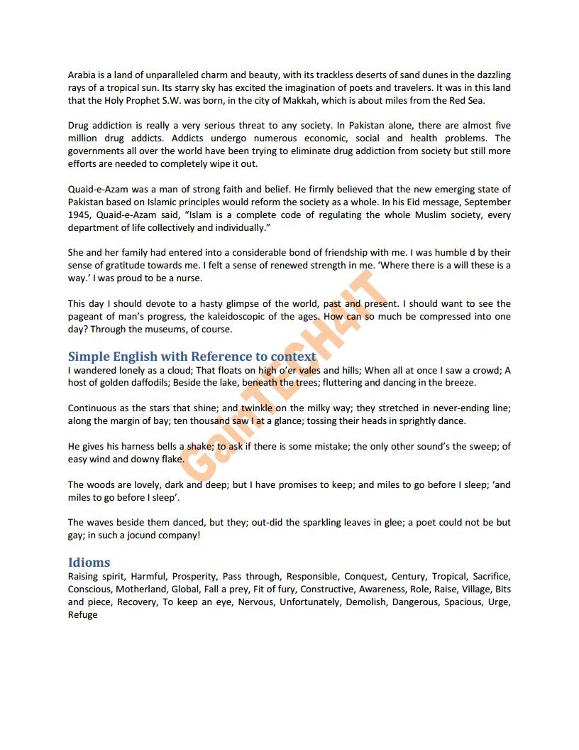 English grammar sample paper for class 9 with answers image