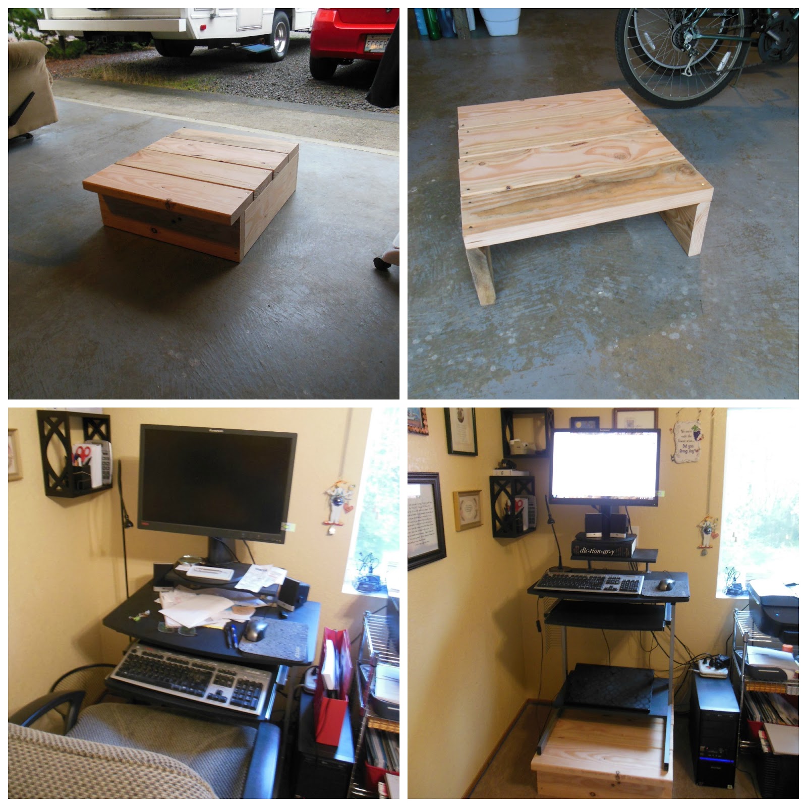 How To Turn Your Desk Into A Stand Up Workstation Our Sunday Cafe Use 2x8 Lumber To Make A Plat And Turn Your Computer Desk Into Stand Up