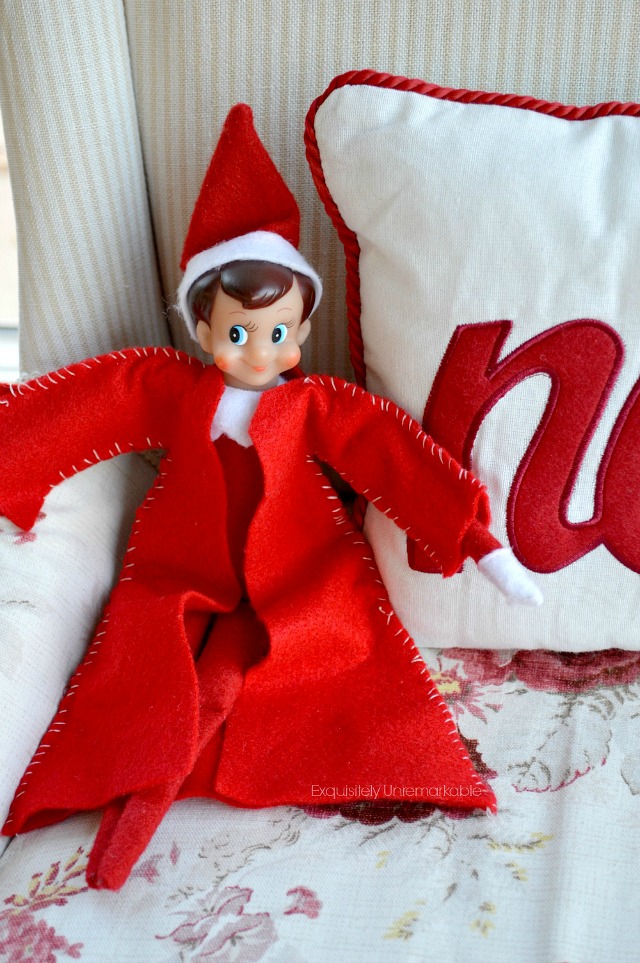 Elf On The Shelf Wearing A DIY Red Felt Coat
