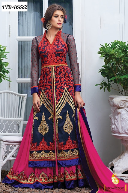 Diwali season special cobalt blue color chiffon anarkali salwar suit online shopping with discount price in India at pavitraa.in