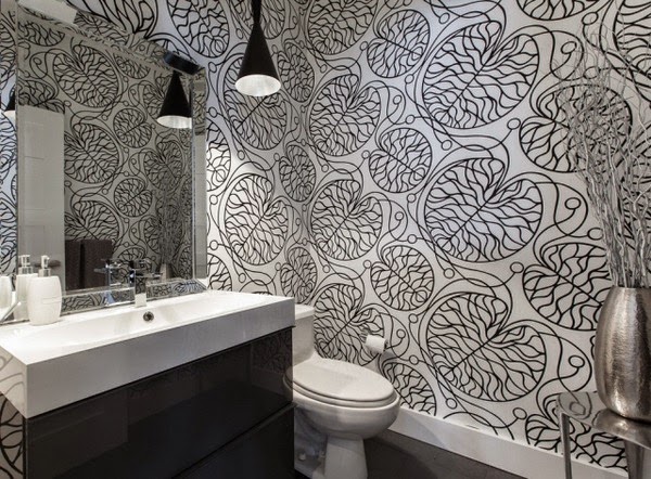 Different design bathroom without walls and floor tile