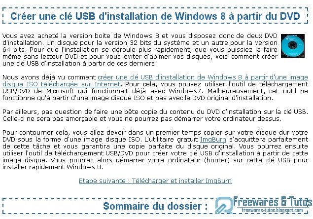 Le site du jour : Créer une clé USB d'installation de Windows 8 à partir du DVD