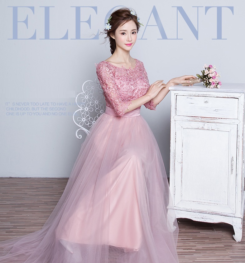Beautiful Silvery Pink Crochet Lace Top Tutu Lace Maxi Dress