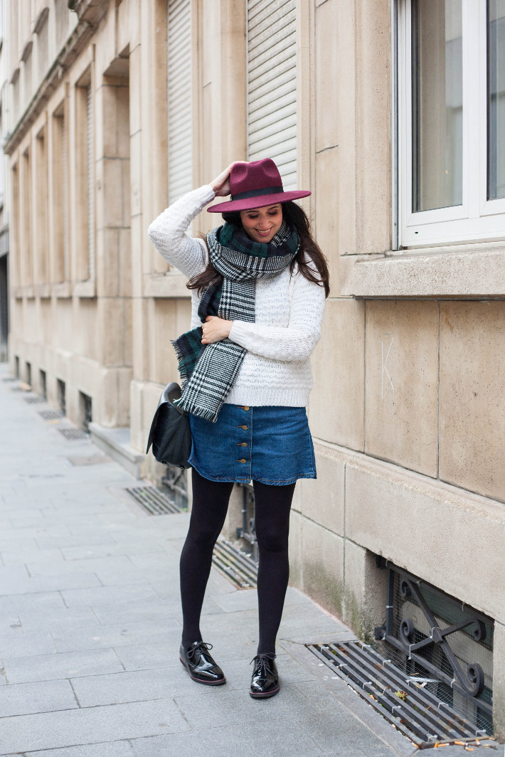 outfit: layering with wide brim hat and oversized scarf