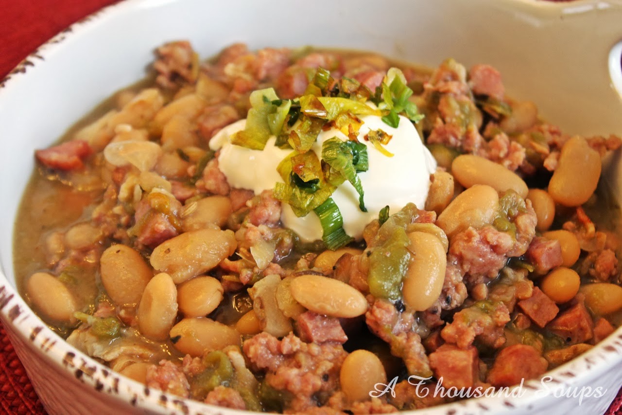 White Bean and Sausage Chile with Hatch Chiles
