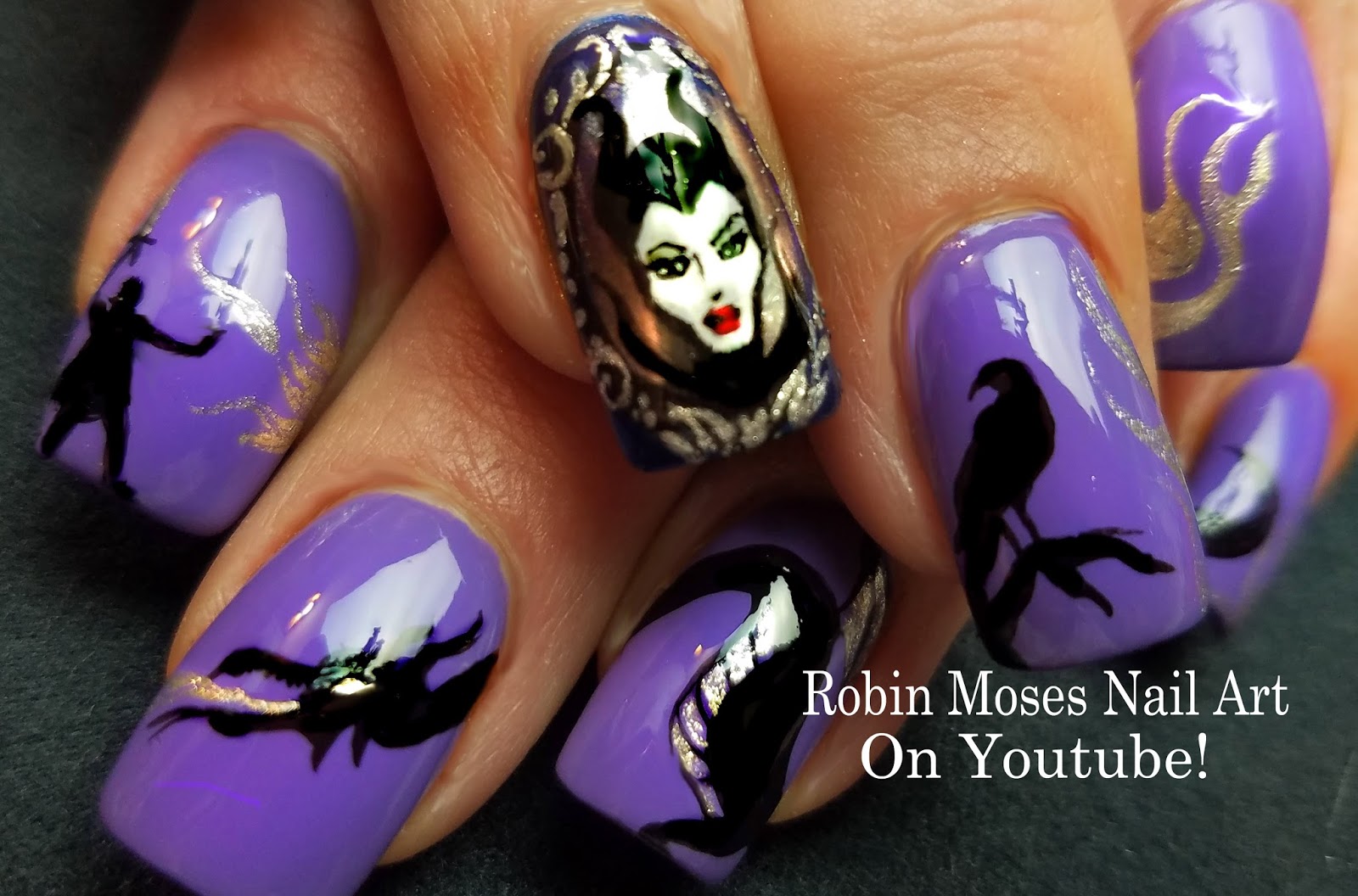 Nail Art By Robin Moses Maleficent Nails Evil Disney Queen In The Magic Mirror Nail Art Design