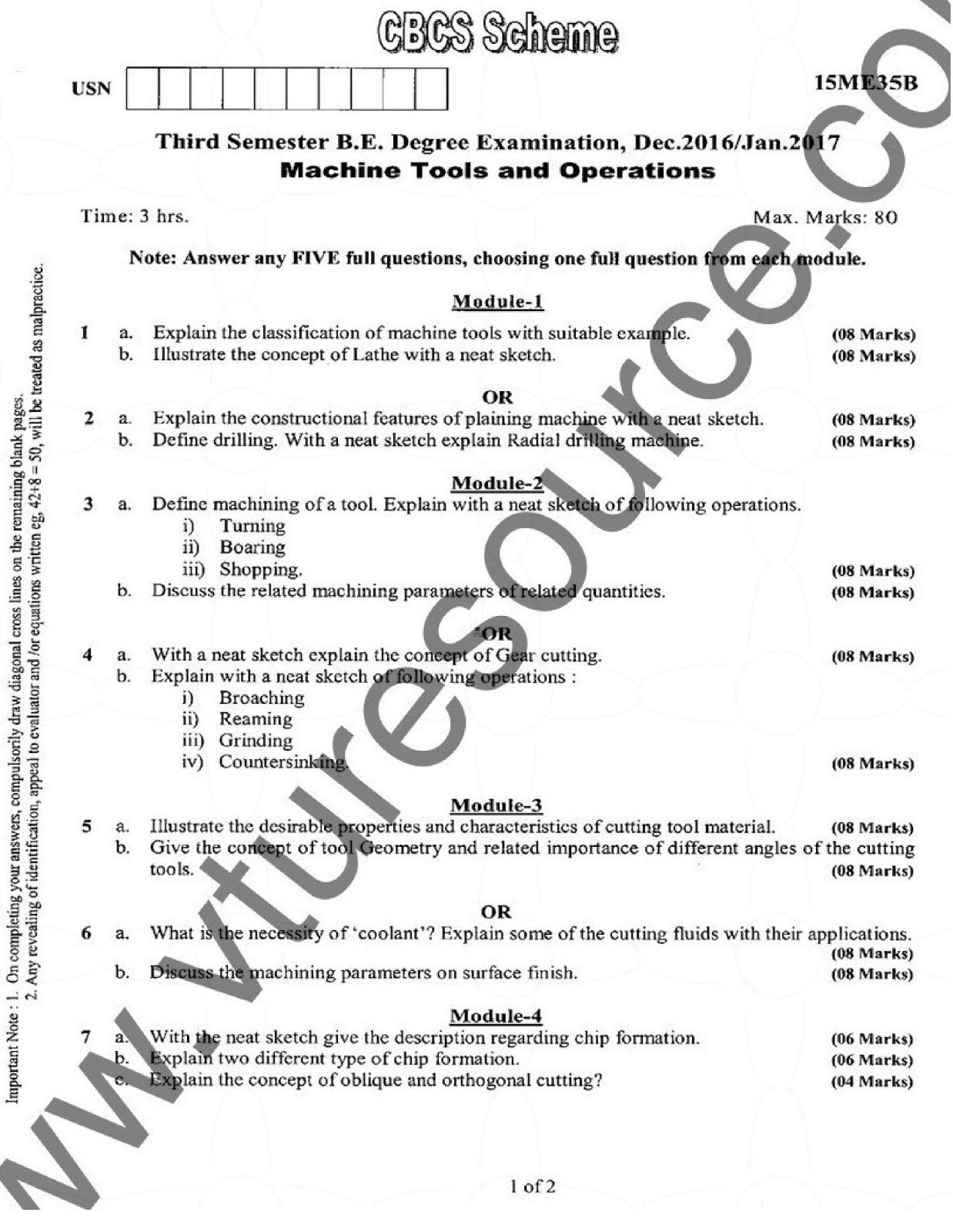 e paatashala vtu be 3rd semester mechanical question paper