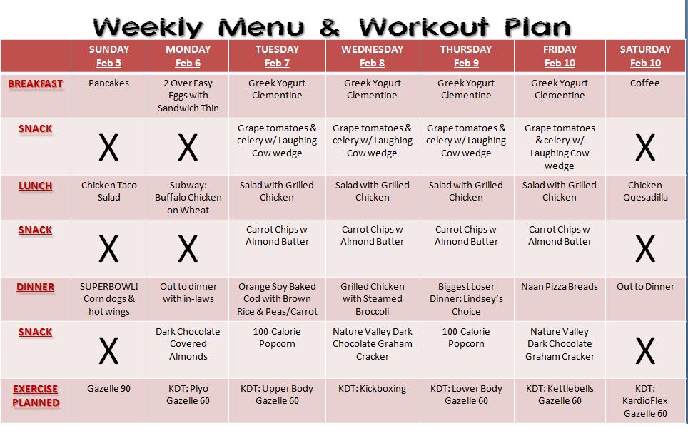 Ginger's Goodies Weekly Menu & Workout Plan