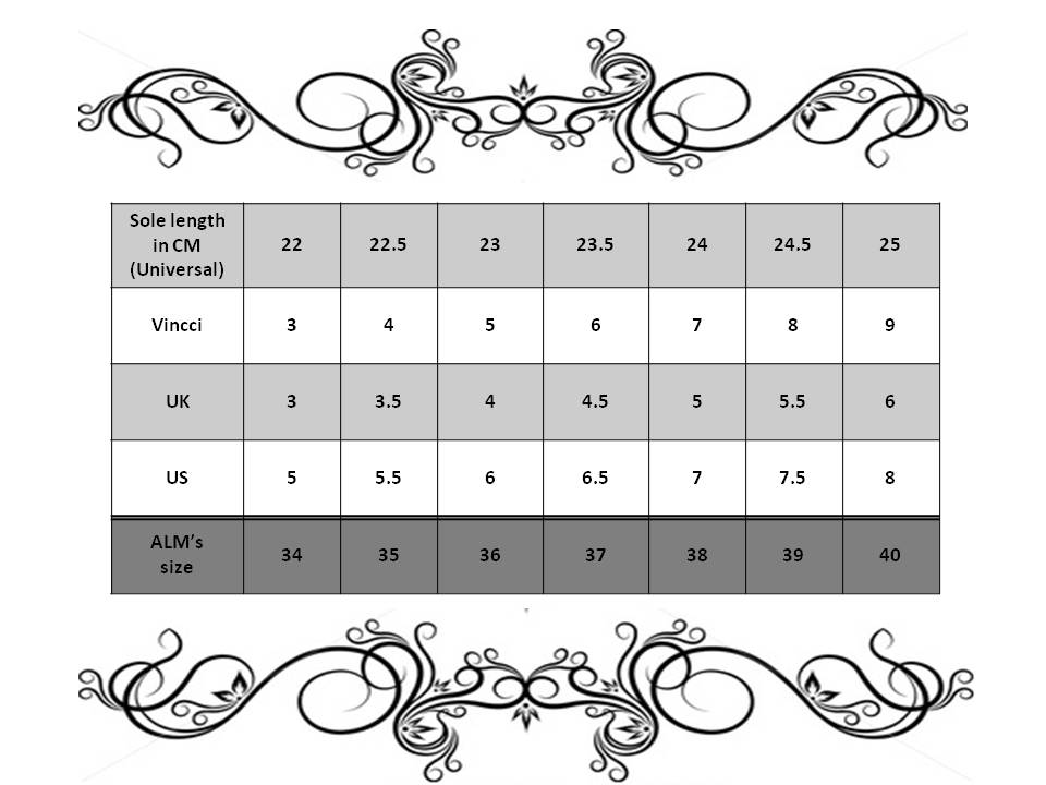 Avant La Mode PreOrder Shoe Chart + Measurement Guides
