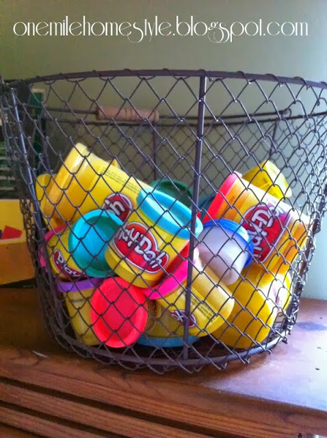 Vintage wire basket to organize kids toys