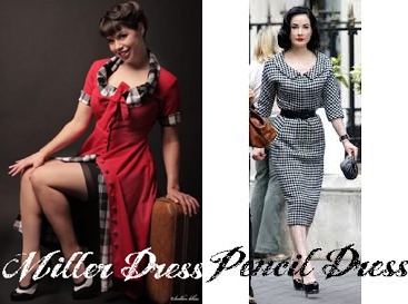 1950s style plus size miller dress and plus size Dita style pencil dress