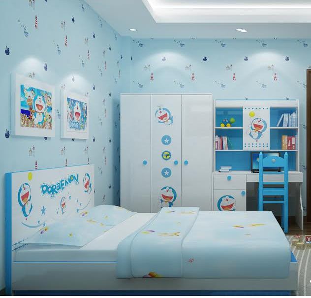 phòng ngủ trẻ  em, giường tầng, tủ áo trẻ em 1m18, tủ áo doremon